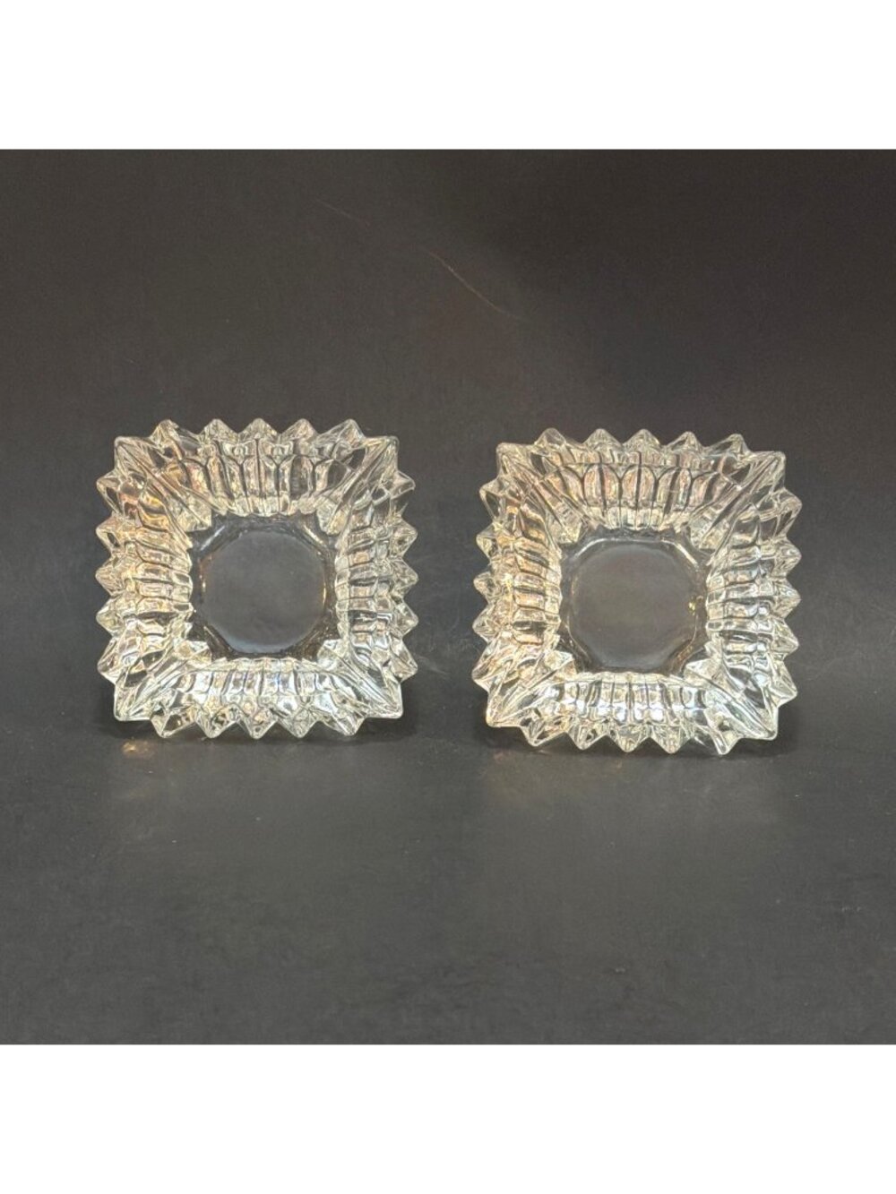 Crystal Glass Cut Square Ashtray Pair Set Trinket Dish MCM Europe W Germany VTG - Picture 4 of 11